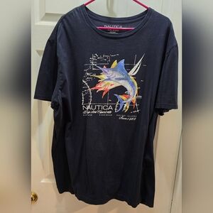 Nautica Navy T-Shirt with Colorful Fish Design Xxl